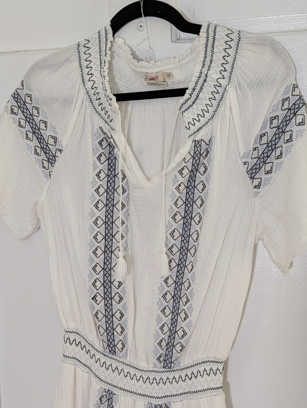Faherty Catrina Organic Cotton Embroidered Maxi Dress White Blue Size S - Picture 3 of 7